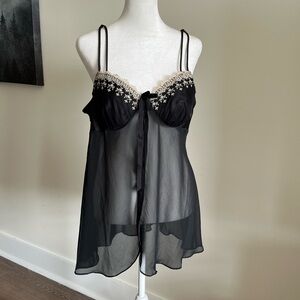 Black Sheer Top with Lace Accents